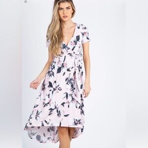 Brand new  Tall Pink Floral Hi-Low Wrap Dress Size S